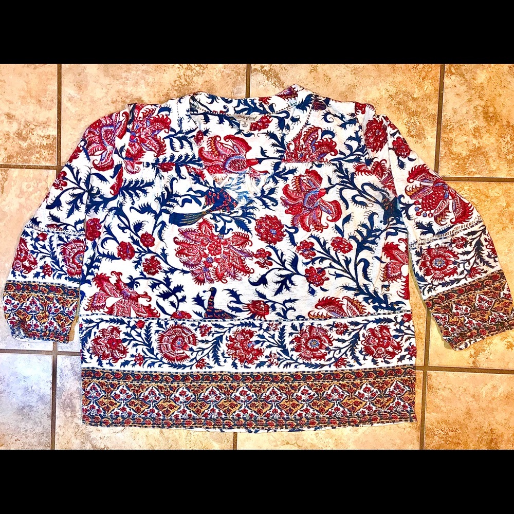 LUCKY BRAND S/S Floral Boho Peasant Style Top Sz S